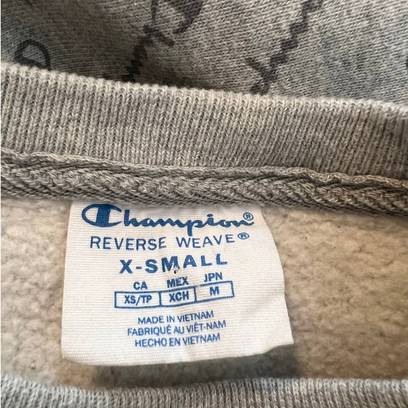 Champion Cropped Sweatshirt in Gray with Darker Gray Champion Logos Size X Small - Picture 4 of 4